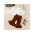 thumbnail image 2 of Seyurigaoka 2 Pcs Baby Girl Pants Outfit Set Off Shoulder Solid Color Tops Long Flared Sleeve T-Shirt Elastic Waist Bell-Bottoms Pants for 6M-3Y Kids, 2 of 8