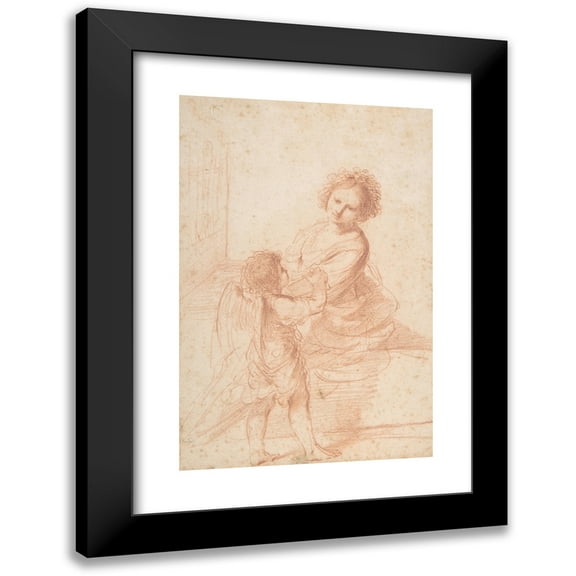 Guercino 11x14 Black Modern Framed Museum Art Print Titled - Saint Cecilia Playing the Organ (1650s)