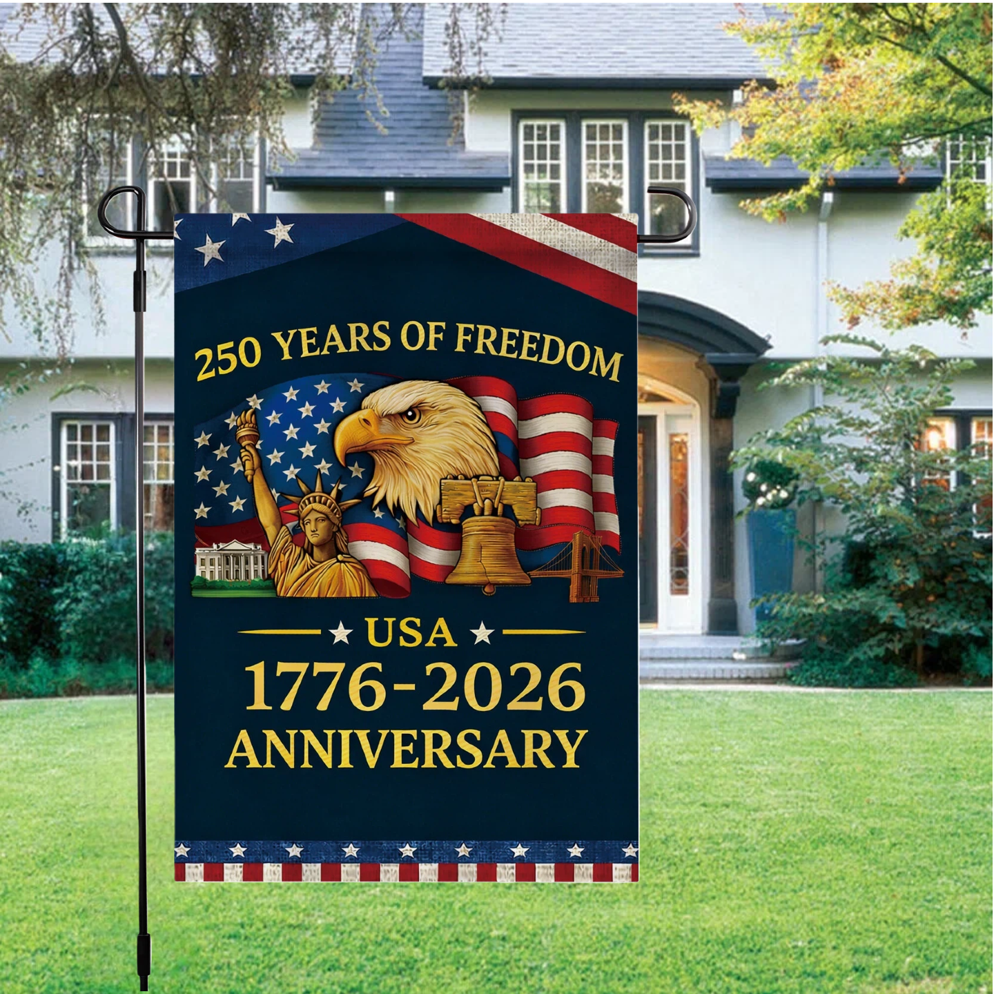 250 America Anniversary Flag 1776-2026 Patriotic Garden Flags for Yard Decorations Double Sided Linen 30x45cm