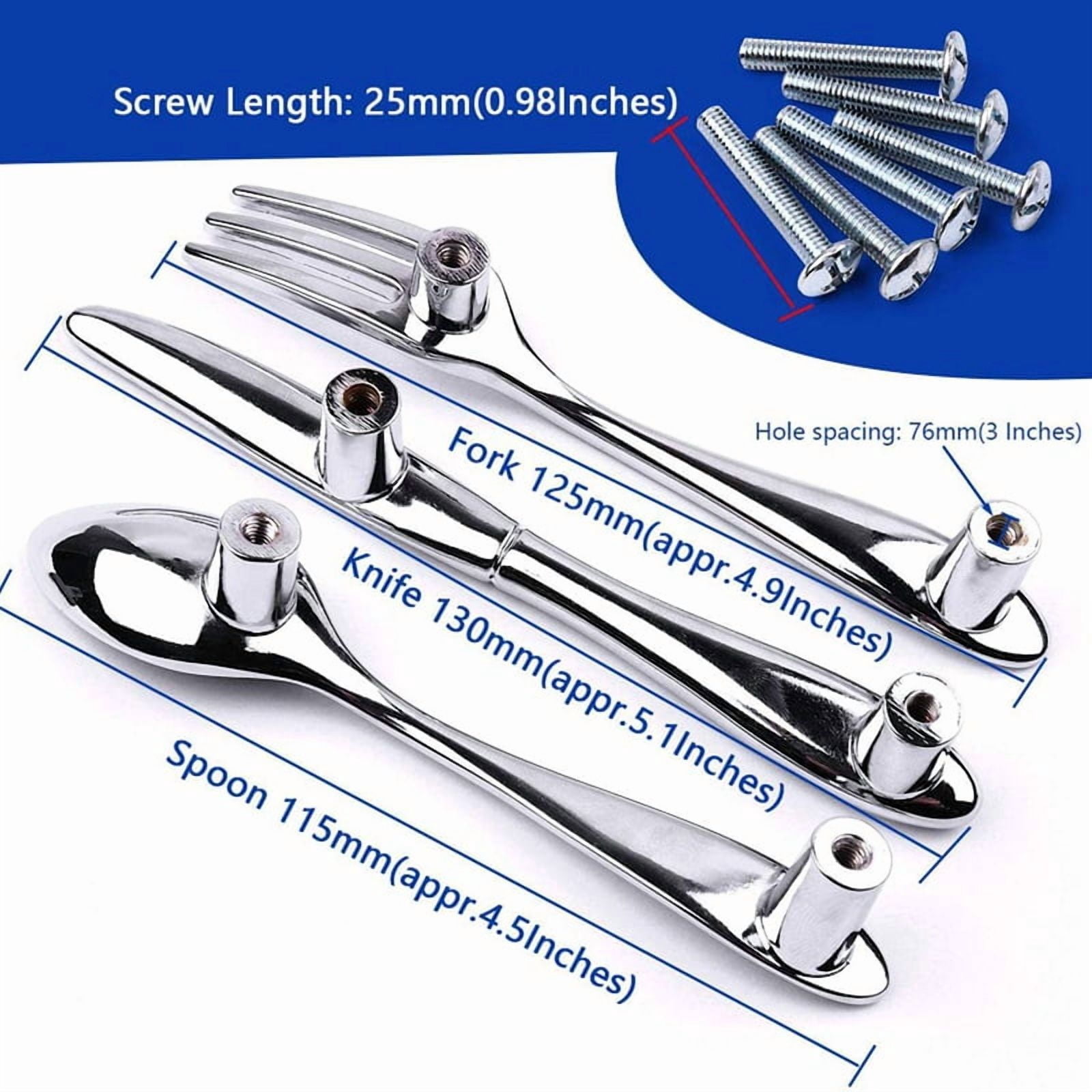 24 PCS Knife Spoon Fork Kitchen Cabinet Closet Drawer Pull Handles Knobs 3-Inch Center to Center (Silver)