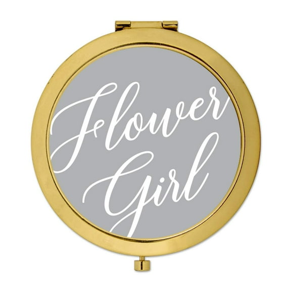 Koyal Wholesale Gold Compact Mirror Flower Girl Wedding Gift, Gray, 1-Pack