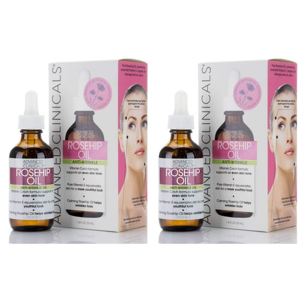Advanced Clinicals Rosehip Oil Facial Skin Care Serum Moisturizer Face Oil W/Vitamin C & Vitamin E For Reducing Appearance Of Sun Damage Skin Age Spots & Wrinkles 1.8 Fl Oz (Pack Of 2)