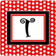 thumbnail image 1 of Monogram - Red Black Polka Dots Foam Coasters Initial Letter T, Set - 4, 1 of 1