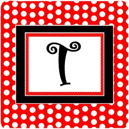 

Monogram - Red Black Polka Dots Foam Coasters Initial Letter T Set - 4