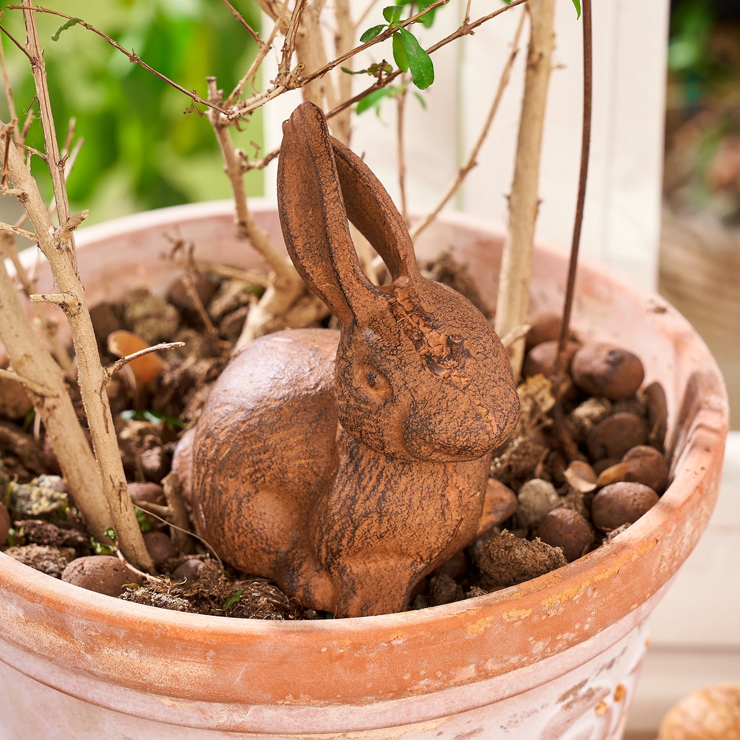 Sungmor Cast Iron Rabbit Statue,Rustic Rust Heavy Duty Animal Collection Sculpture, Paperweight, Doorstop, Adorable Garden Figurine - Long-Eared Rabbit Statue
