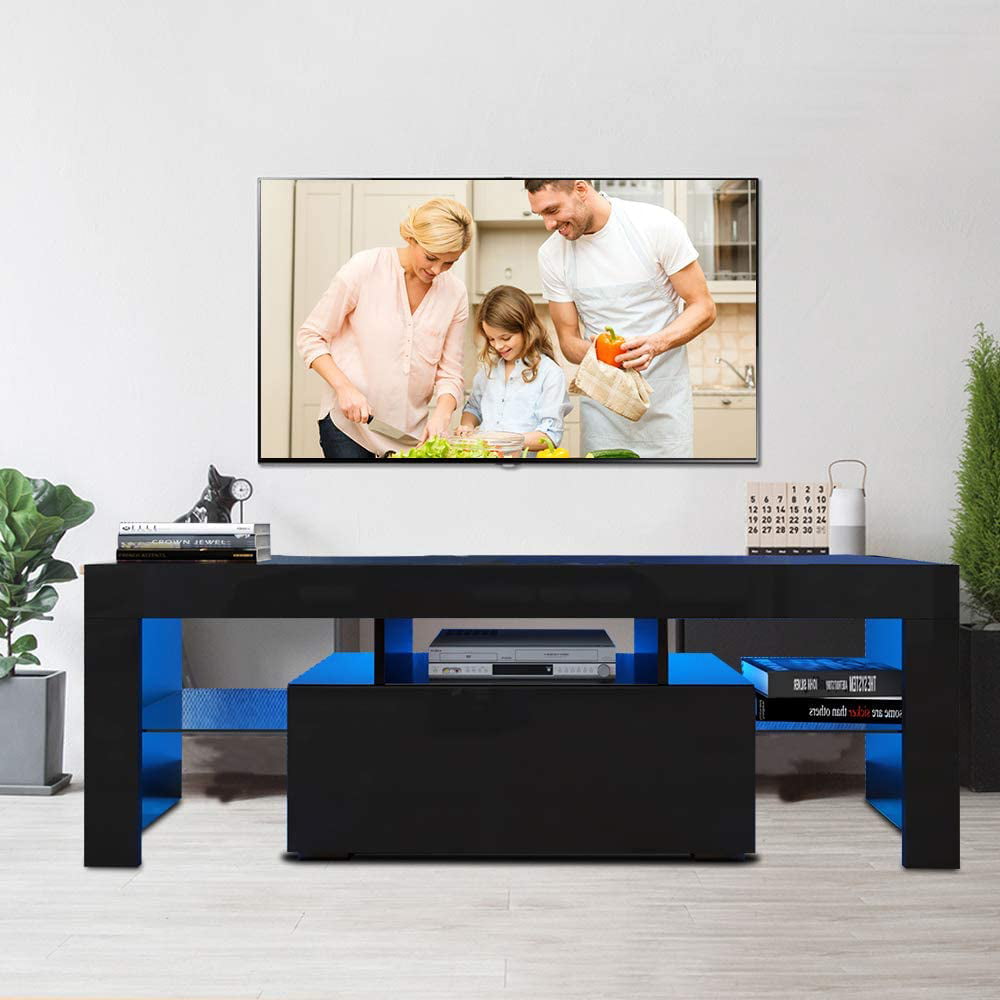TV Stand Unit Cabinet Console with LED Light Shelves 1 Drawers for Living Room 