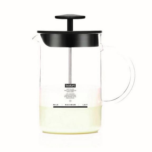 Bodum Latteo Milk Frother with Glass Handle, 8 Ounce, Black