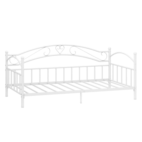 Spaco Twin Size Metal Daybed Frame, Headboard with Scrollwork, 12 Powder-Coated Metal Slats, Middle Support Leg, Non-Slip Foot Pads, White