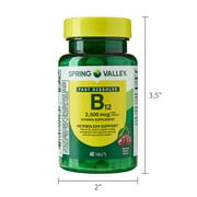 Spring Valley Vitamin B12 Quick-Dissolve Tablets Dietary Supplement, 2,500 Mcg, Cherry, 60 Count