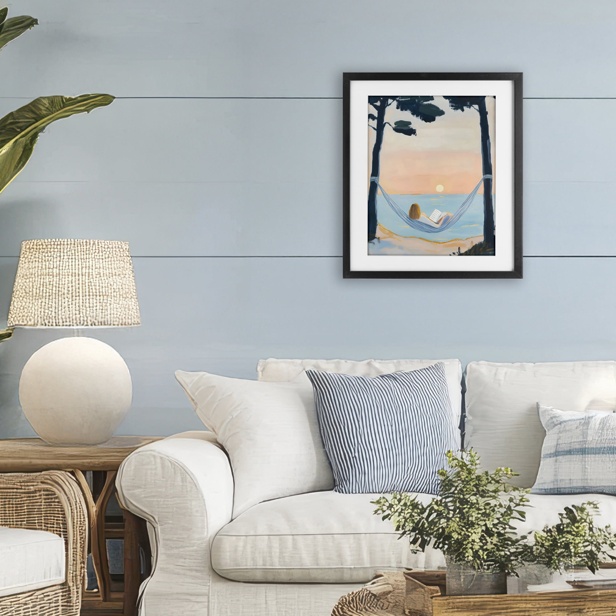 Stupell Industries Reading At Sunset in Hammock Black Framed Print Under Glass, design by The Prints Vibe