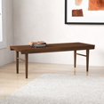 thumbnail image 2 of Solid Wood Bench for Entryway, Mid Century Modern Bench with Natural Walnut Stain Finish, 47.2 Inch Narrow Bench for Bedroom, Living Room, Hallway, Bathroom, Dark Brown, 2 of 14
