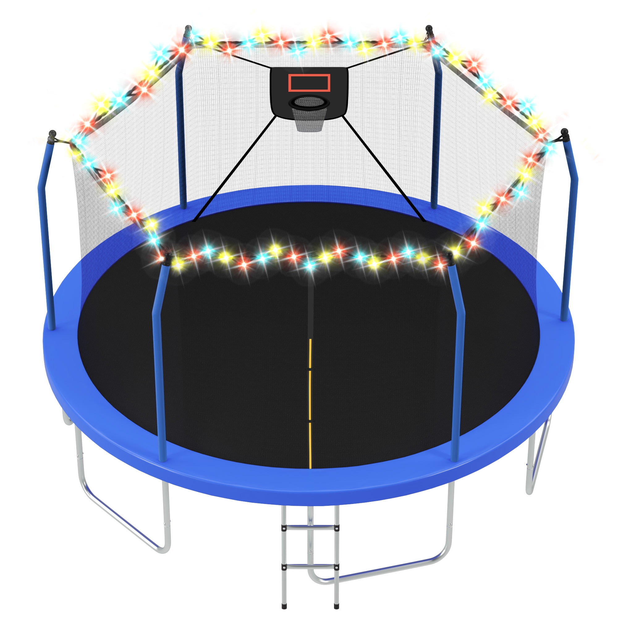 Arspjes 16FT Trampoline with Basketball Hoop and Lights, Outdoor Recreational Trampoine for Kids and Adults,Blue