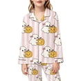 thumbnail image 4 of CAIVO Kids Girls Halloween Print Pajama Sets Lapel Long Sleeve Button Down Shirt With Pants 2 Piece Casual Home Homewear, 4 of 5