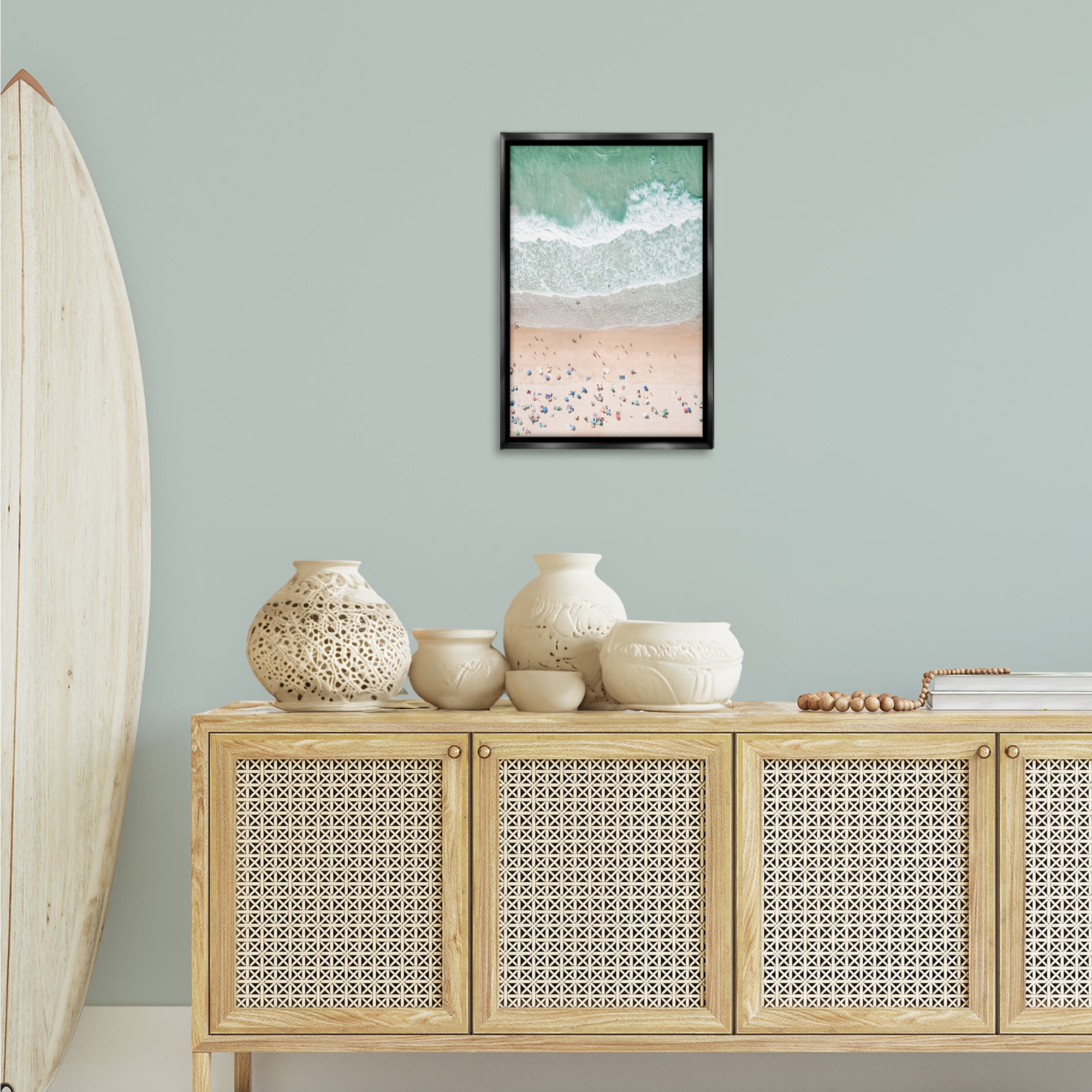 Stupell Industries Aerial Summer Beach Nautical & Beach Painting Black Floater Framed Canvas Art Print Wall Art, 17 x 25