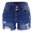 thumbnail image 2 of vigerkar Women Mid Rise Ripped Stretchy Jeans Shorts Frayed Raw Hem Casual Denim Shorts Blue, M, 2 of 4