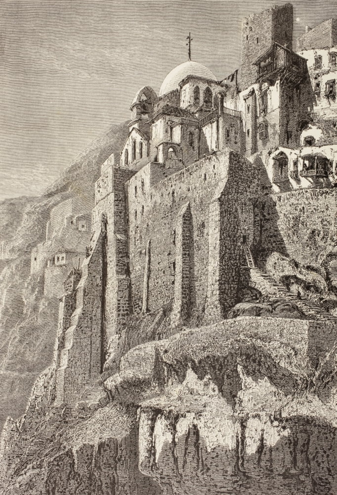 The Great Lavra Of St Sabbas The Sanctified Or Mar Saba Greek Orthodox Monastery Overlooking The Kidron Valley In The Wilderness Of Ziph In Palestine From El Mundo Ilustrado Published Barcelona Circa
