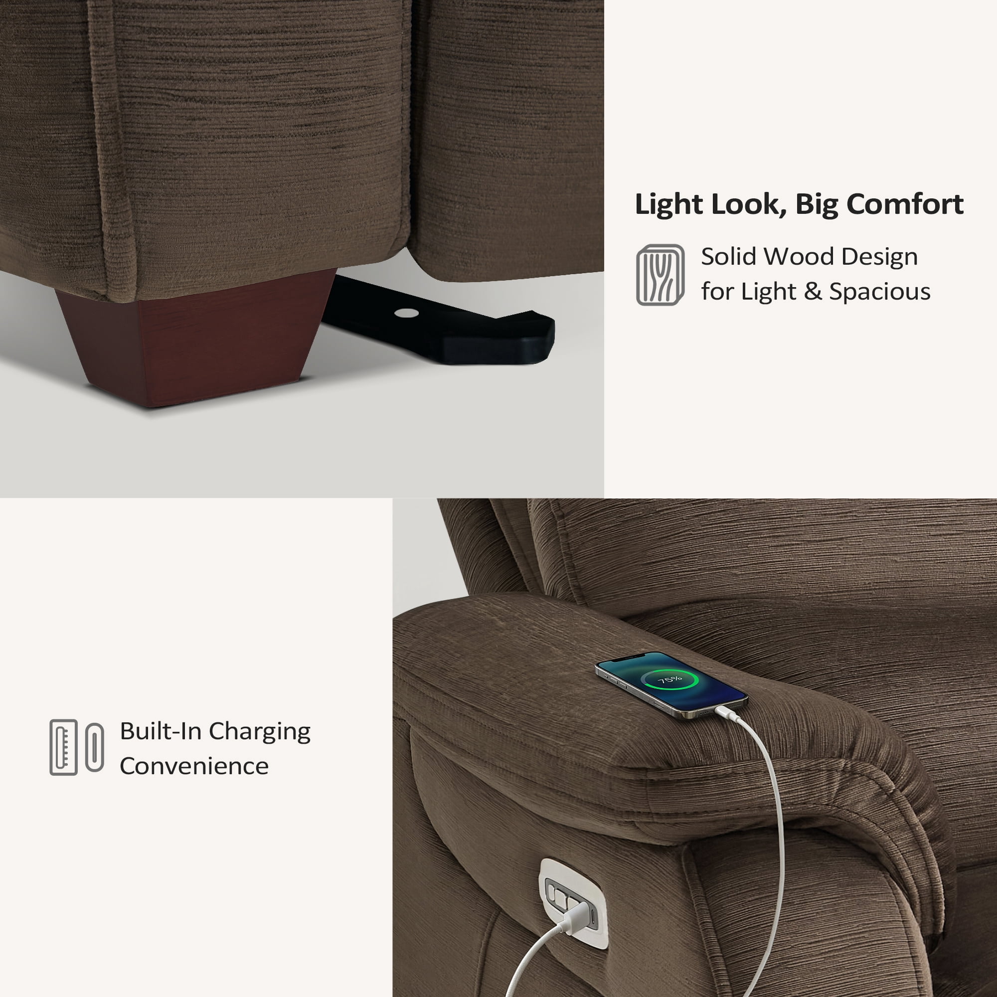 MCombo Zero Wall Hugger Power Recliner Chair for Small Space RV Living Room, Fabric (Coffee)