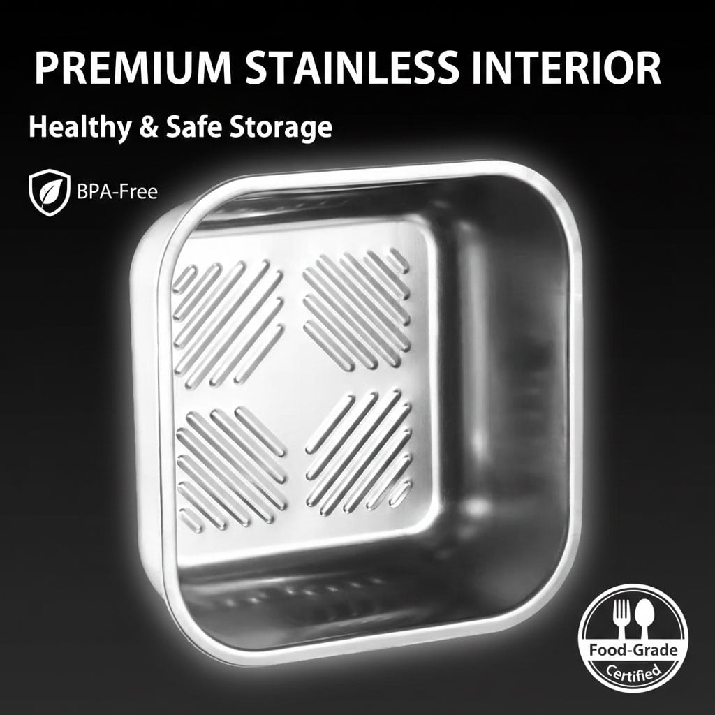 Yakimoto Stainless Steel Food Storage Container Set with Blue Airtight Lids, Silver, 1800ml 60oz, Set of 4