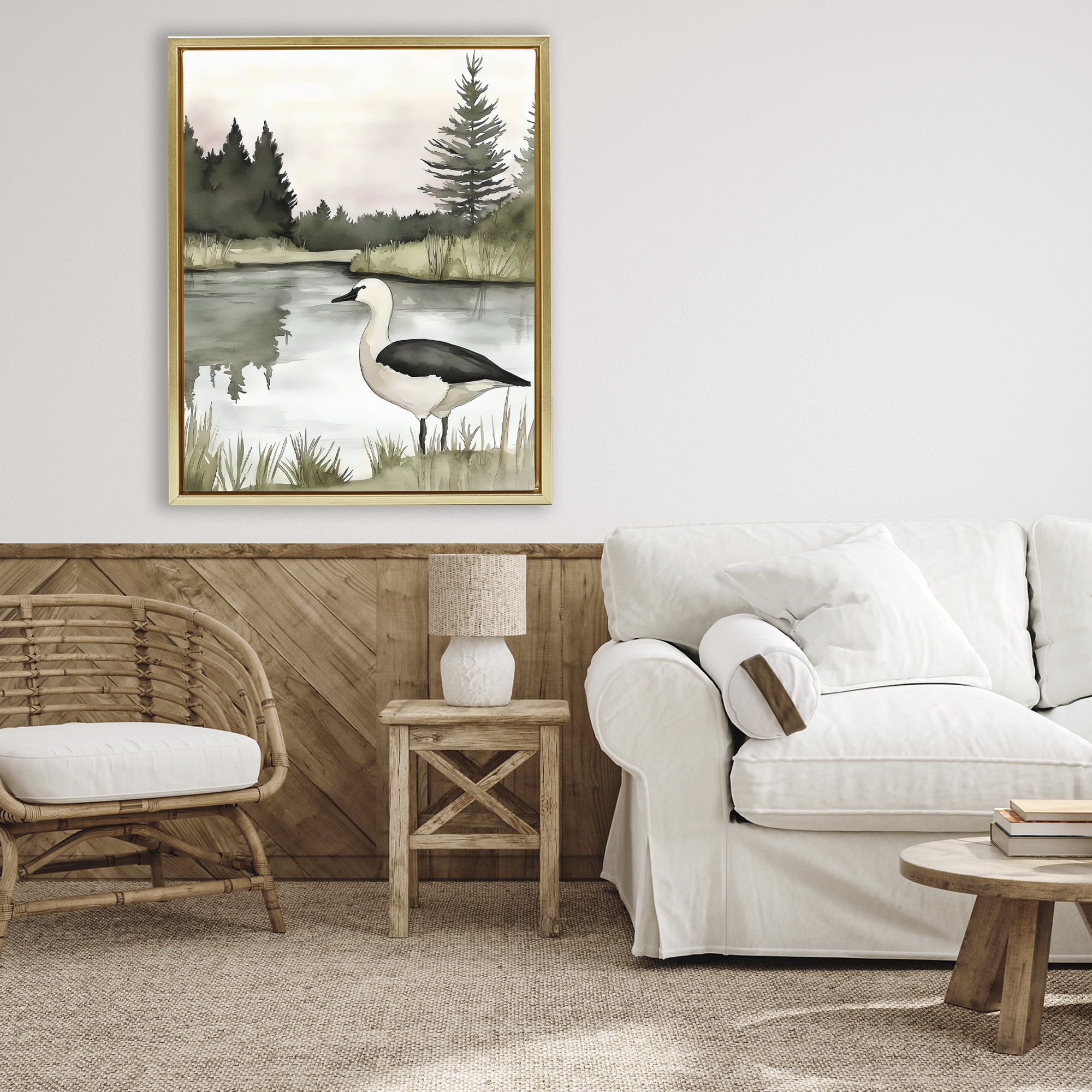 Stupell Industries Springtime Serenity Duck Gold Framed Floater Canvas Wall Art, design by Riley B
