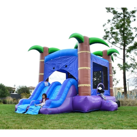 HeroKiddo Commercial Grade Inflatable Bounce House and Dual Slide Combo  Enchanted Forest Theme  100% PVC Vinyl (Blower Included  No Pool included)