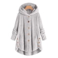 thumbnail image 4 of Plus Size Shearling Jacket For Women Hoodie Button Down Hooded Pajama Tops S-5XL, 4 of 5