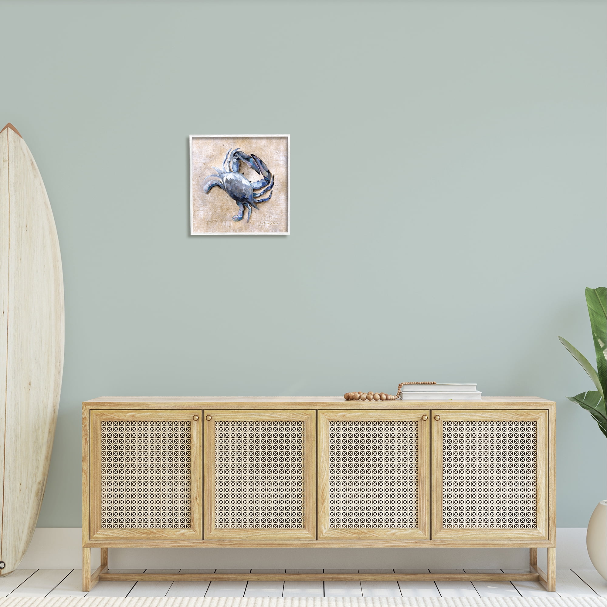 Stupell Marine Crab Sandy Ocean Life Landscape Painting White Framed Art Print Wall Art