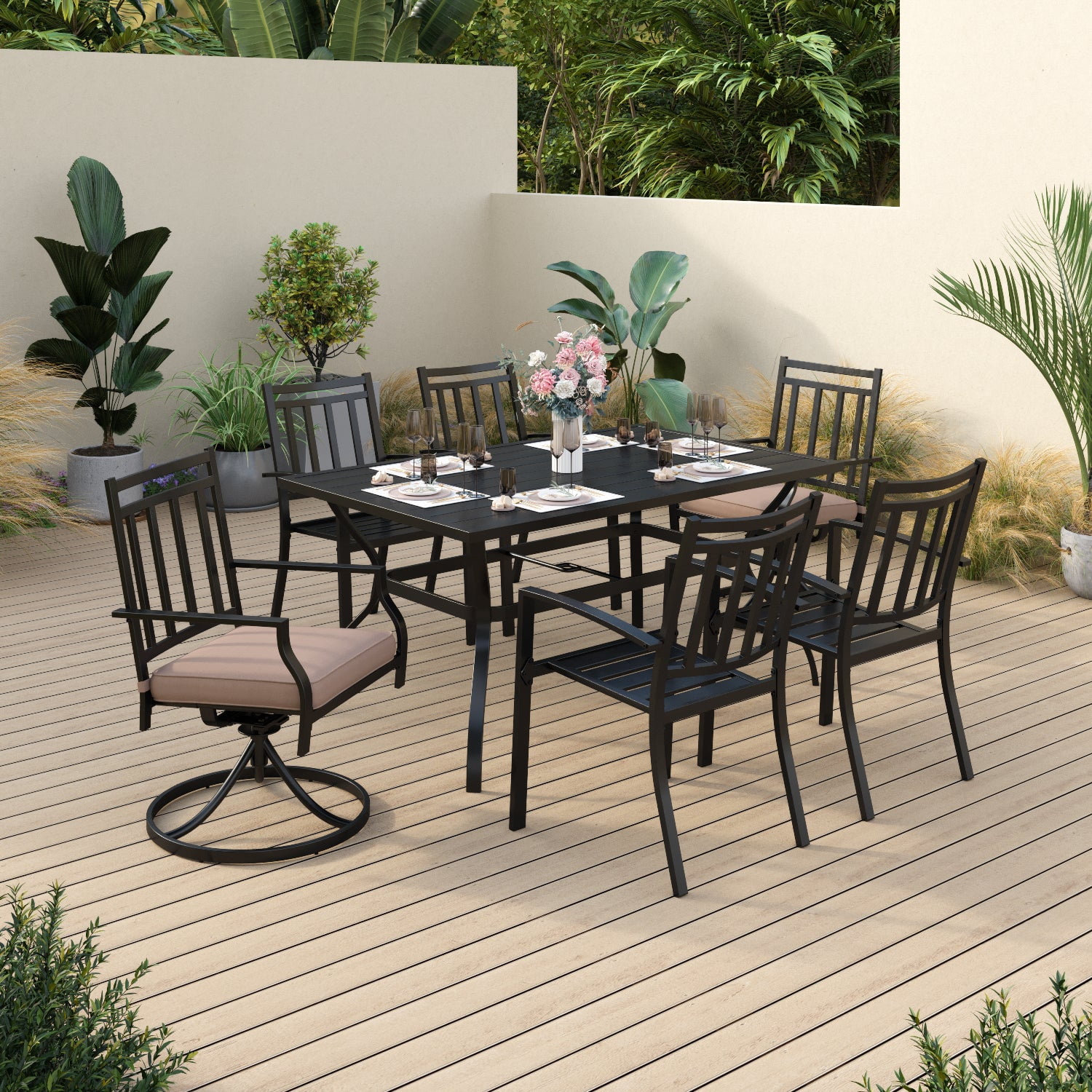 Sophia & William 7 Pieces Outdoor Patio Dining Set Metal Chair Swivel