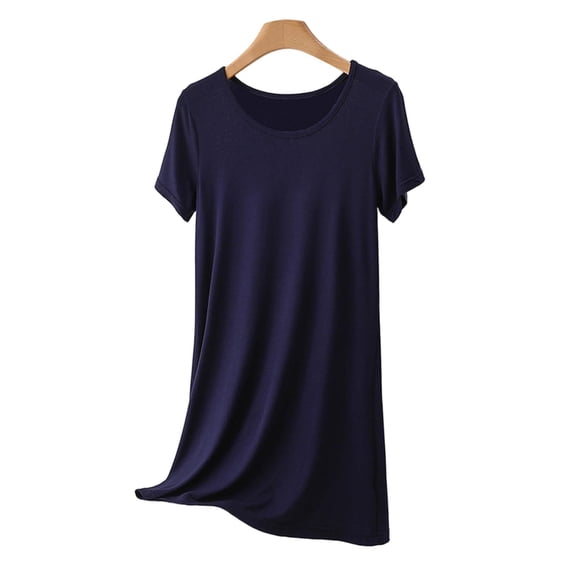 HAiming Women's Scoop Neck Mini Nightgowns Comfy Leisure Short Sleeve Pajamas Lightweight Classic Solid Color Loose Sleepwear