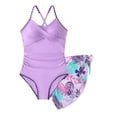 thumbnail image 2 of Girls' 2-Piece Swimsuit Set - Criss Cross Ruched One Piece Bathing Suit with Mesh Cover Up Skirt, Adjustable Straps Swimwear for Beach Pool (Ages 7-16 Years), 2 of 4