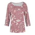 thumbnail image 6 of Plus Size Tops for Women Asymmetrical Square Neck with Button Detail Short Sleeve T-shirts Dressy Casual (L, Pink-Floral), 6 of 7
