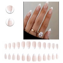 RAGUPEL 24Pcs Glue on Nails for Women,White Press on Nails French Tip,Pearl Decoration Almond Press on Nails,Nails Press Ons for Workplace,Daily Life,Wedding,Style1