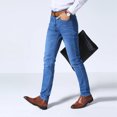 thumbnail image 5 of Pantalones vaqueros de marca de estilo clásico para hombre de Wang Brother, pantalones vaqueros ajustados elásticos informales de negocios, pantalones azules claros y negros para hombre, 5 of 5