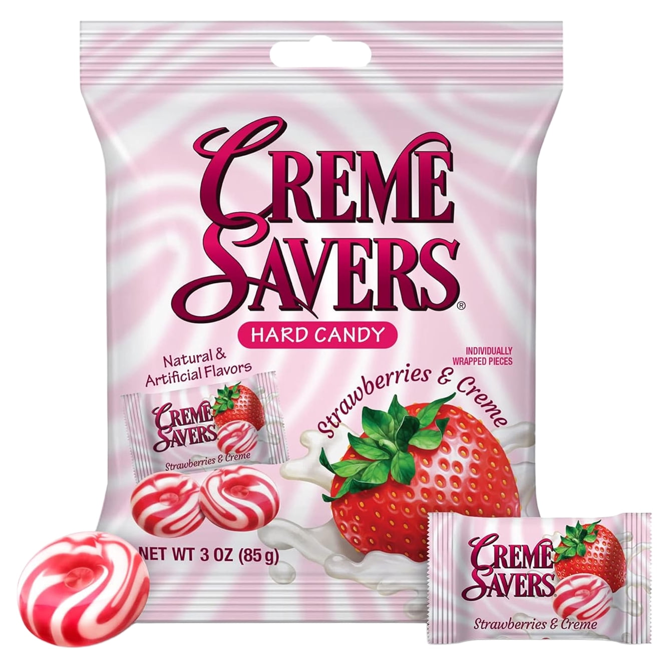 Creme Savers Strawberries and Creme Hard Candy | The Taste of Fresh Strawberries Swirled in Rich Cream | The Original Classic Creme Savers Brought To You By Iconic Candy - 3oz Bag (12 Count)