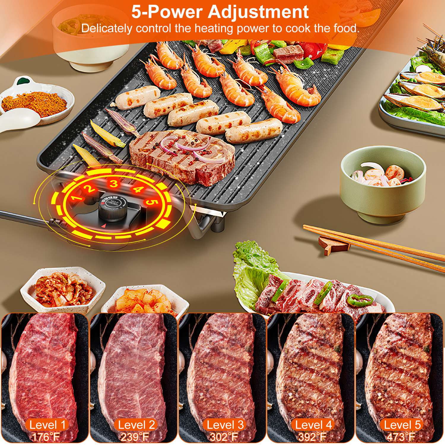 Moclever 1500W Electric Barbecue Grill, Hot Plate BBQ Griddle Non-Stick Table Top Grill Griddle for Indoor Outdoor BBQ, 21.26x11.42x3.94in