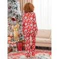thumbnail image 2 of Conjunto de pijama navideño para mujer con estampado de copos de nieve, muñeco de nieve y Papá Noel, solapa con botones, blusa de manga larga, pantalones largos, ropa de estar por casa, 2 of 5