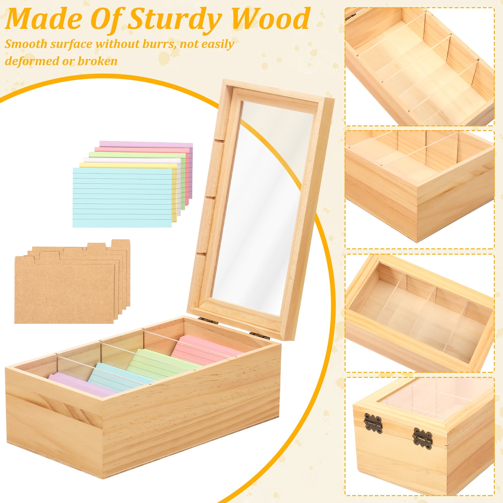 3 x 5in Index Card Holder Set Wood Recipe Box Organizer Index Card Organizer Adjustable Divider Without or With 300 Note Paper for Office Business Home