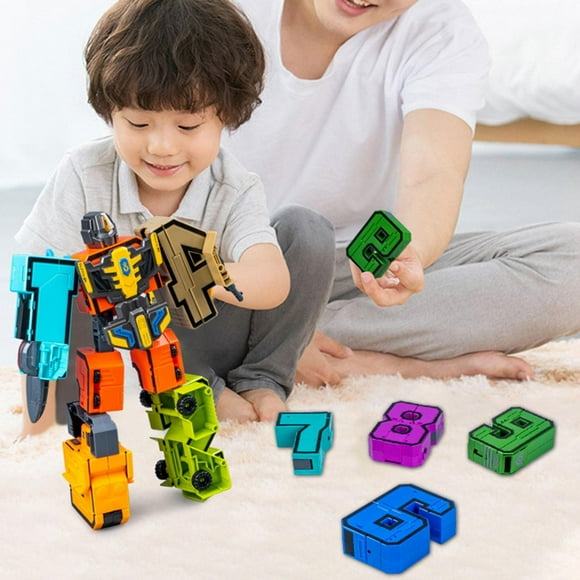 Robots transformadores de números, juguetes de robots de números, juguetes preescolares, imaginación espacial, enseñanza Montessori para niños de 3, 4 Sin caja de regalo