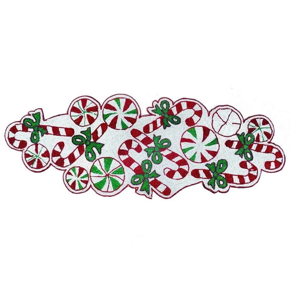 Sweet & Twisted Bead Embroidered Table RunnerColor: Red, White & GreenSize: 36"xSize: 13"