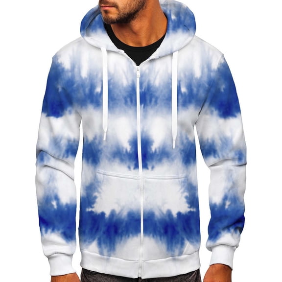 Lilgiuy Men's Zip Sweatshirt Plus Size Long Sleeve Gradient Tie-Dye Print with Hooded Sweatshirt Jacket for Halloween Christmas