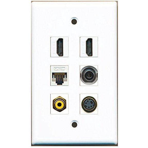 RiteAV - 2 HDMI 1 Port RCA Yellow 1 Port S-Video 1 Port 3.5mm 1 Port Cat5e Ethernet White Wall Plate