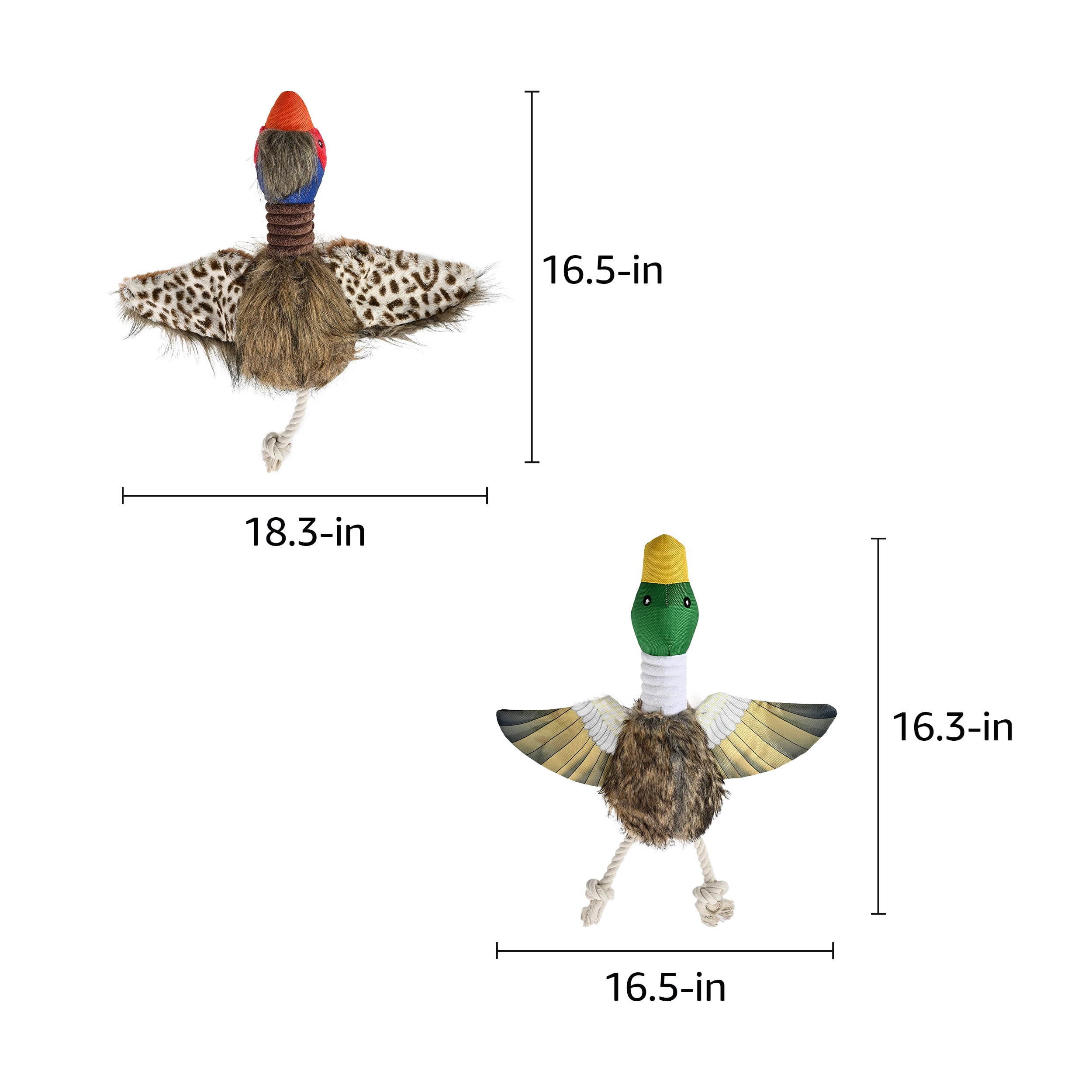 Max & Marlow Plush Duck Dog Squeaky Toy Set, 2-Pack Interactive Pheasant Toys with Crinkle Sound for Puppy Play and Training