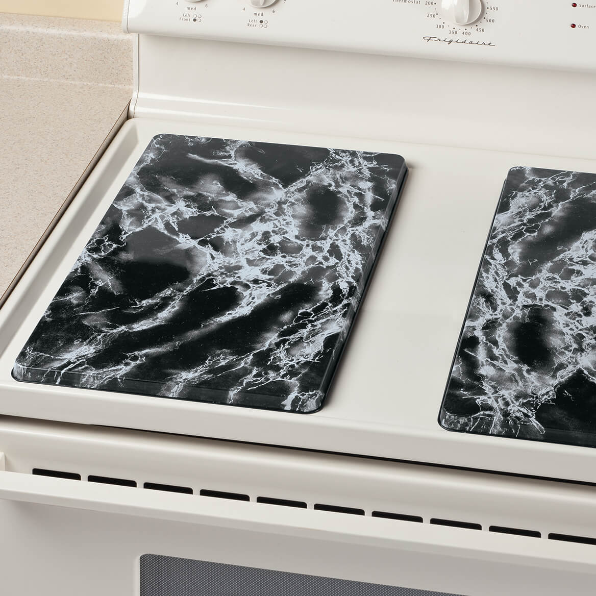 Black Marble Burner Covers, Made of Durable Smooth Metal, Easy Cleaning, Kitchen Décor - Set of 2, Each Measures 20" Long x 11 1/2" Wide x 5/8" High