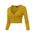 thumbnail image 2 of A2Y Women's Solid Cropped Bolero 3/4 Sleeve Button Down V-Neck Cardigan Sweater Honey L, 2 of 5