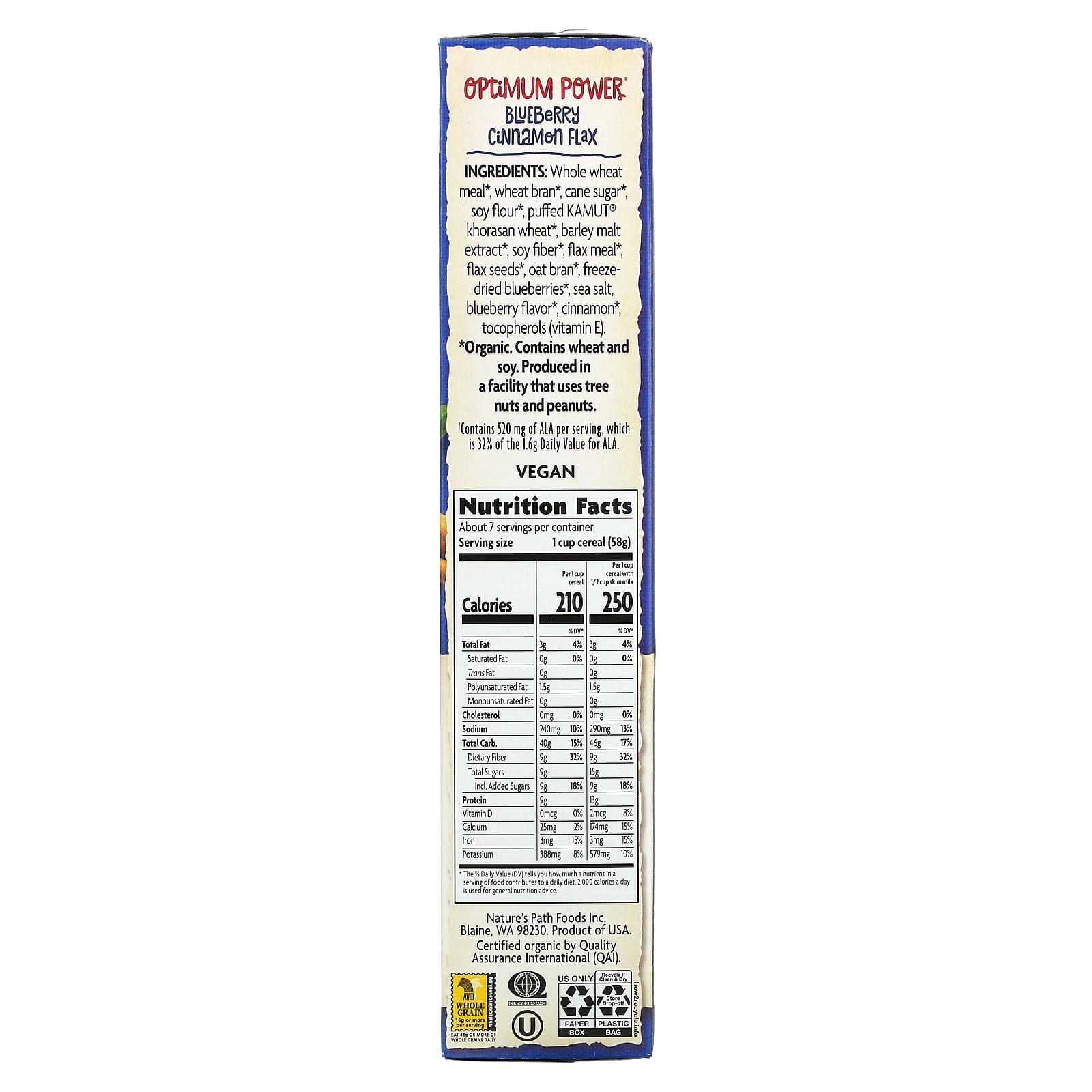 Nature's Path Organic Optimum Power Cereal Blueberry Cinnamon -- 14 oz Pack of 2