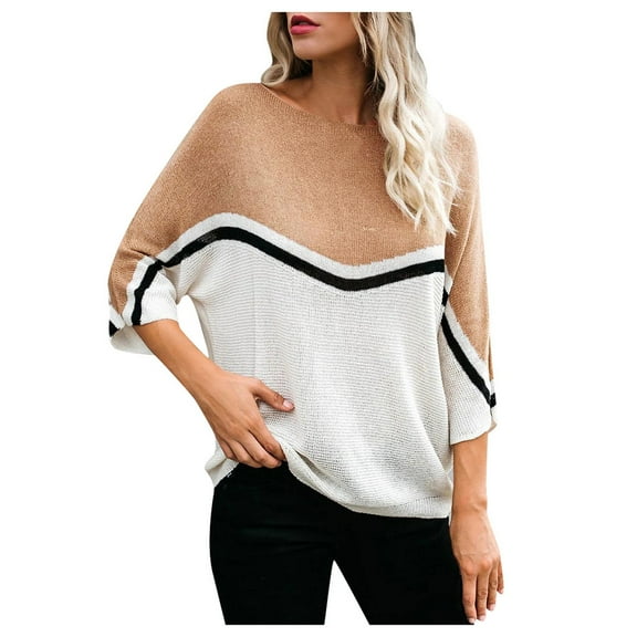 LYXSSBYX Women Fall Sweaters for Women 2022 Hot Sale Clearance Women's Knitted Bat Dweater Pullover Personality Stitching Plus Size Sweater