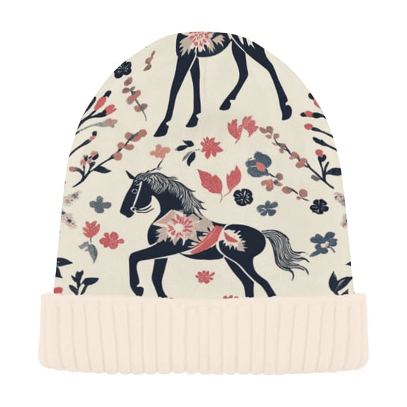 BZSMCE Winter Beanie Hats Casual Warm Cozy CapFloral Horse Tapestry Pattern