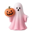 thumbnail image 3 of Halloween Decorations, Pastel Halloween Decor, Cute Ghost Decor, Pink Ghost Decor, 5 X 4.5 Inch Whimsical Pink Ghost Resin Statue with Orange Pumpkin, Ideal Accent for Indoor, 3 of 6