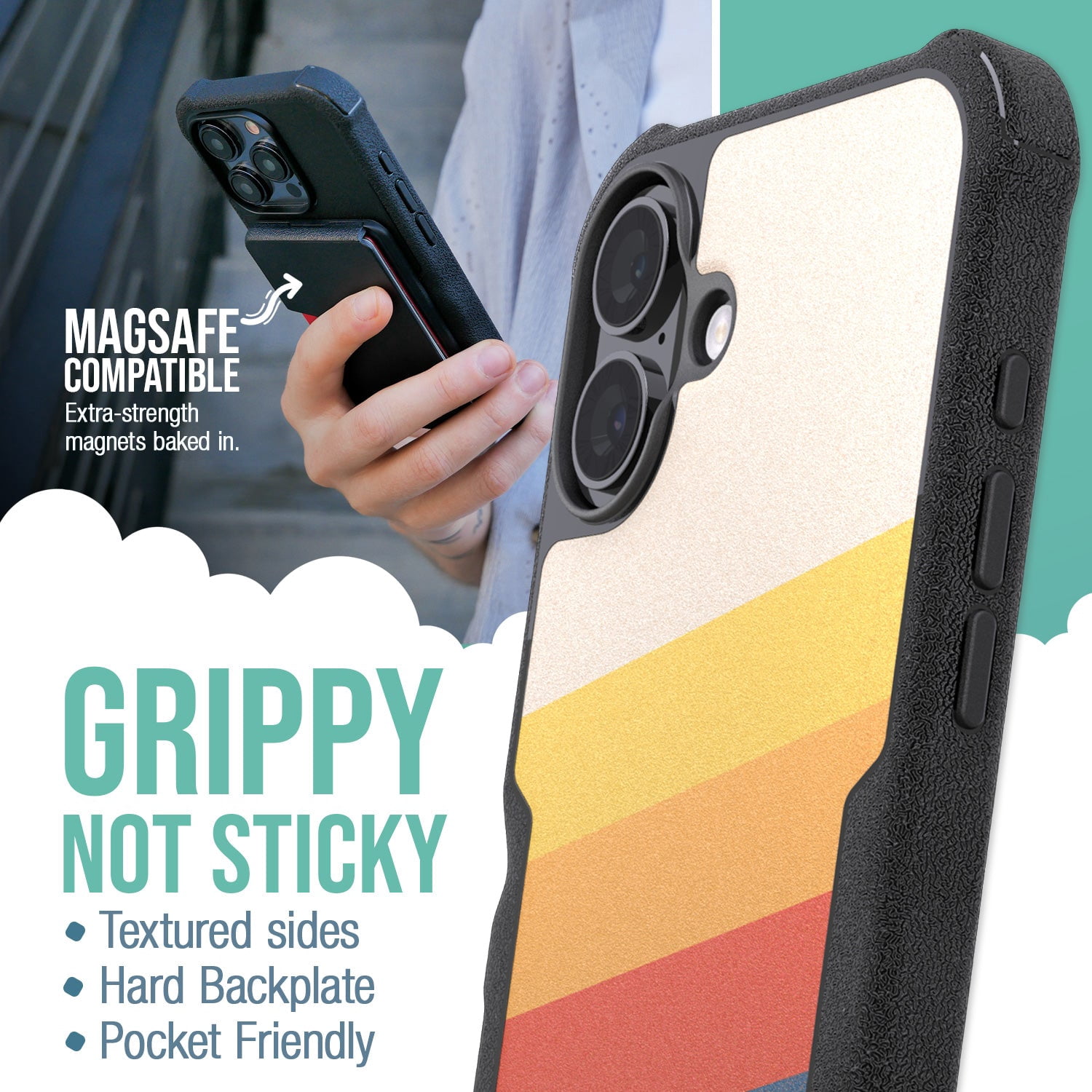 Smartish® iPhone 16 Plus Protective Magnetic Case - Gripzilla Compatible with MagSafe [Rugged + Tough] Heavy Duty Armor Slim Cover w/ Drop Tested Protection for Apple iPhone 16 Plus - Striped Up