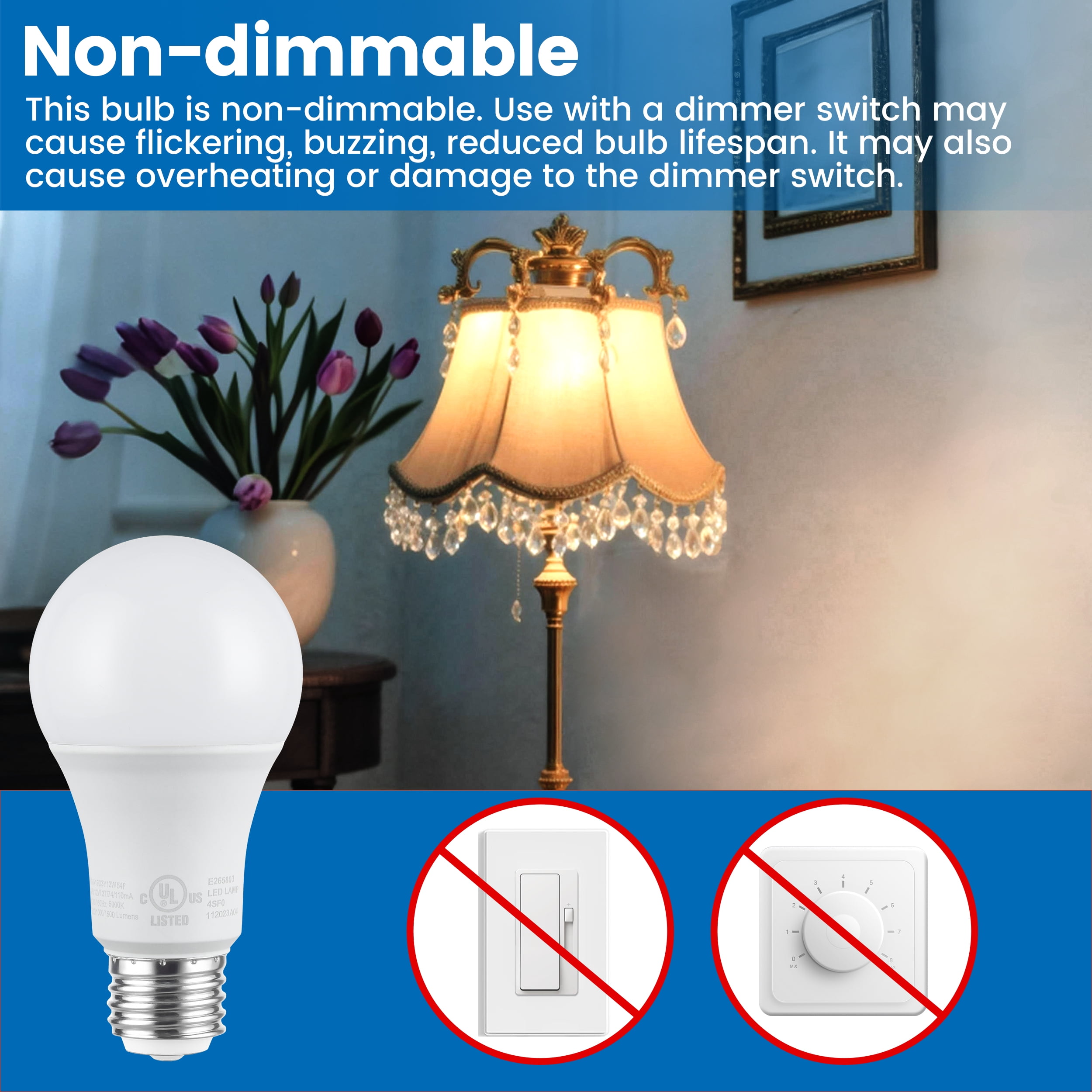 Great Value 3-Way A19 LED Light Bulb, 40/60/100 Watts Selectable, Daylight  E26 Medium Base (4 Pack)