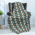 thumbnail image 4 of Ethnic Soft Flannel Fleece Throw Blanket, Braided Carpet Inspired View Mosaic Art Design Print, Cozy Plush for Indoor and Outdoor Use, 70" x 90", Cream Coral Blue, by Ambesonne, 4 of 5